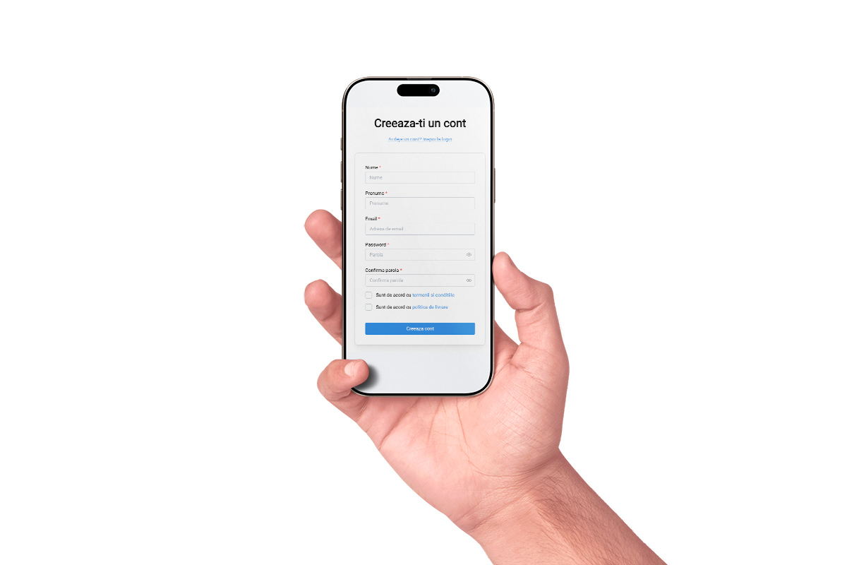 Îți faci rapid cont în aplicație